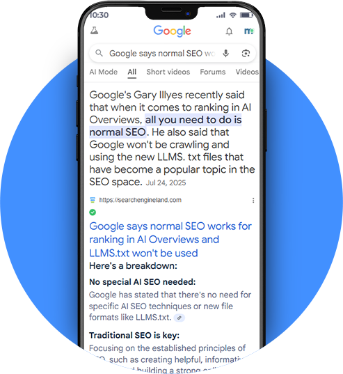 grapicc of a mobile screen showing a Google AIO Mobile Page Result